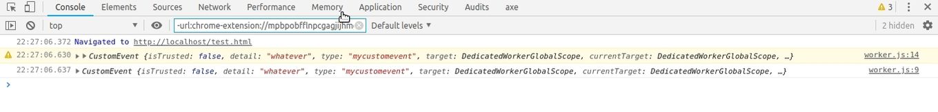 Działanie globalnego listenera w konsoli Chrome: zostało wyświetlone ostrzeżenie zawierające obiekt zdarzenia