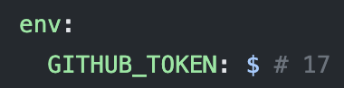 Błąd renderowania bloczka kodu: z wartości zmiennej "GITHUB_TOKEN" został jedynie znak "$".
